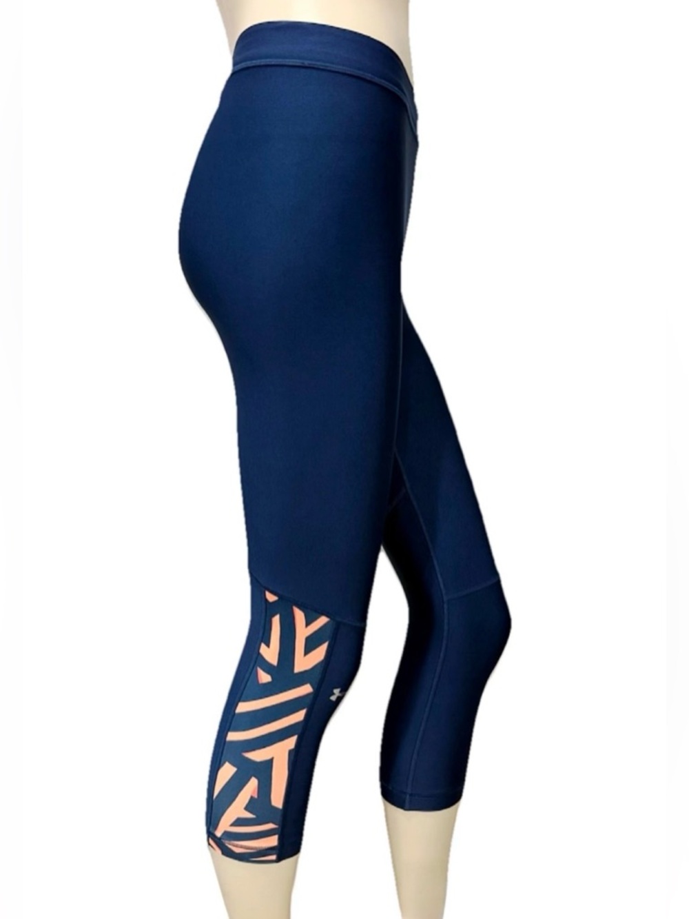 Under Armour Navy Cropped Leggings Orange Graphic Panel Women’s Small